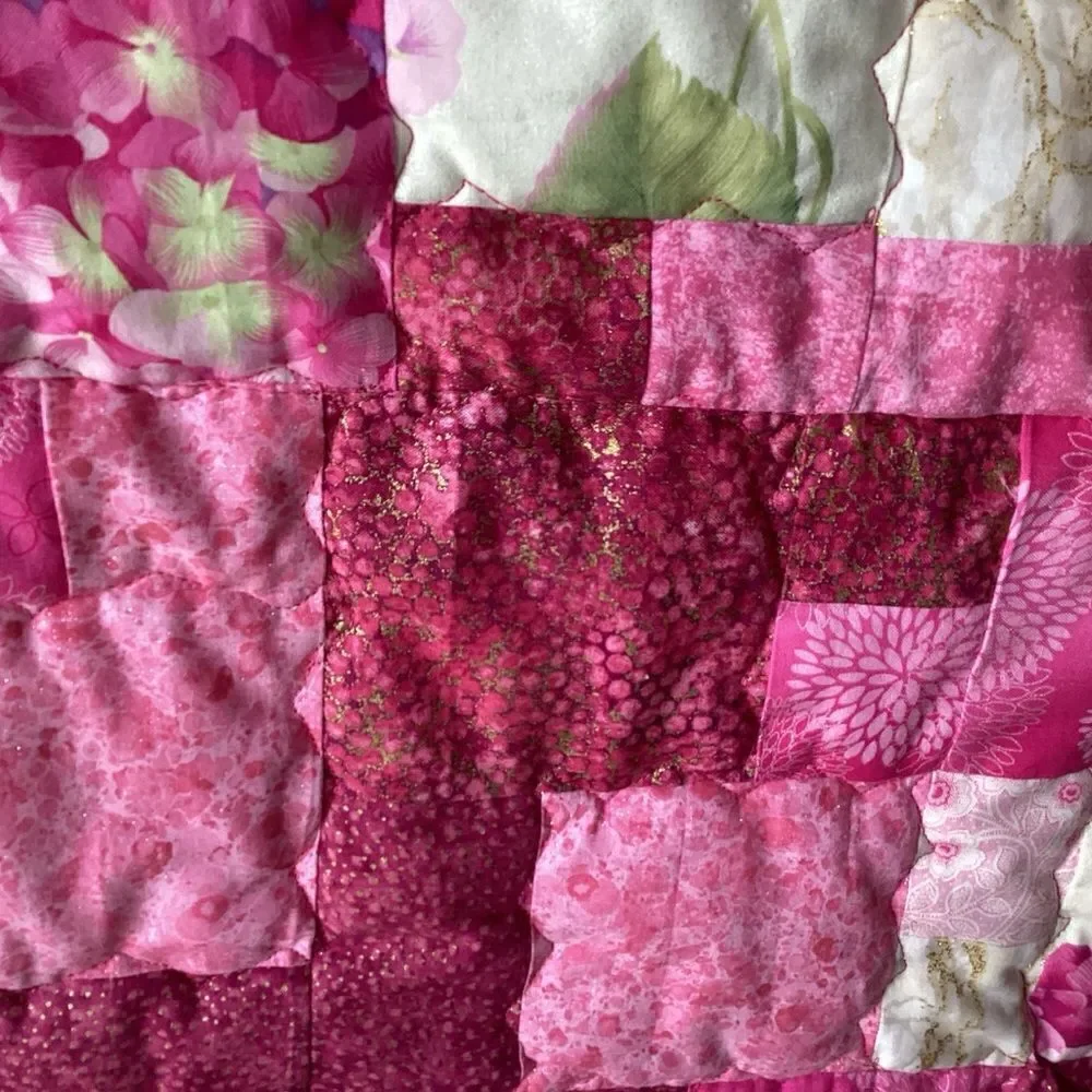 NWT. Hand Crafted Gold and Pink Hydrangea Lap Quilt
